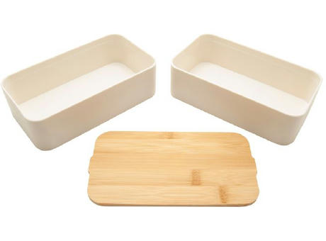 Bento 'Mihara', weiss, mit Bambusdeckel Werbeartikel
