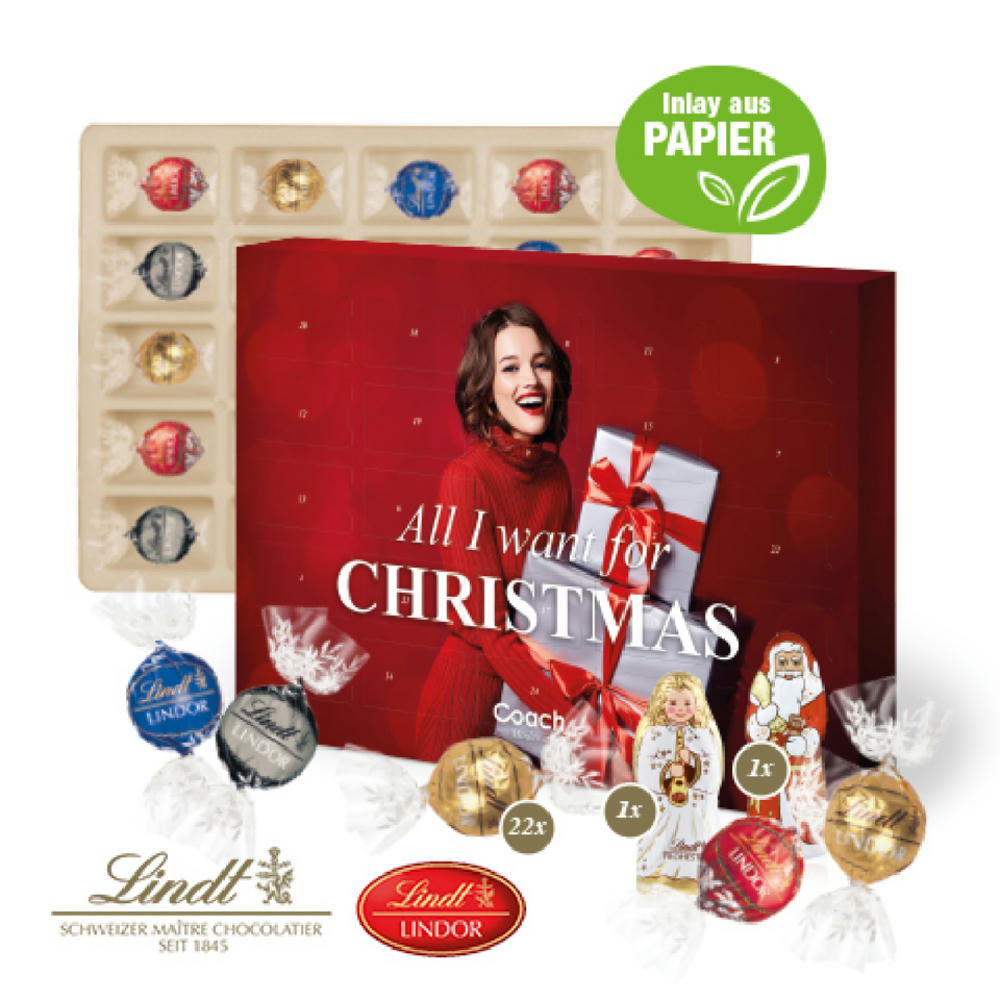 Product image Adventskalender Lindt Lindor mit Santa & Engel Werbeartikel