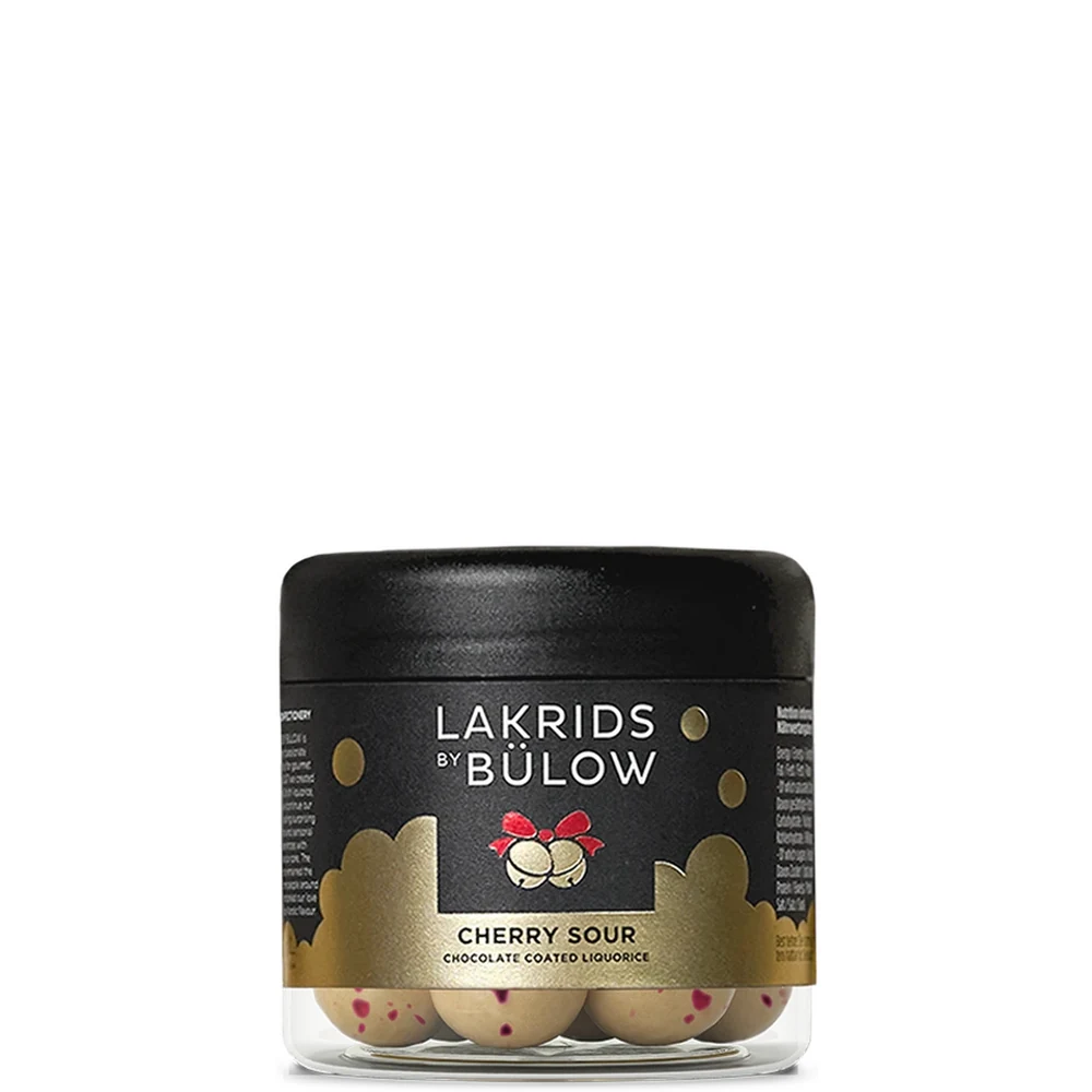 Lakrids by Bülow Cherry Sour in der Small-Dose 115 g, freigestellt – Schokolade mit Lakritz und Kirsche