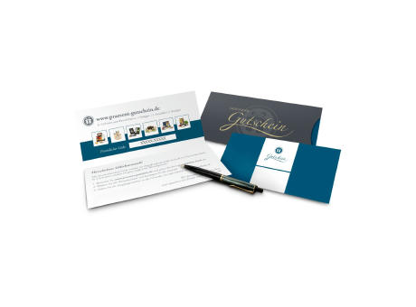 Product image Geschenkgutschein Blau, Kategorie 20 €, große Auswahl an Präsenten, Lifestyle- und Wellnessprodukten Werbeartikel
