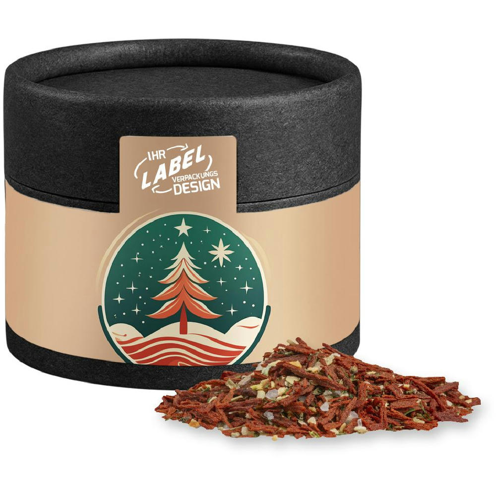 Weihnachts Gewürzmischung Salat, ca. 30g, Kraftpapierdose Mini schwarz Werbeartikel