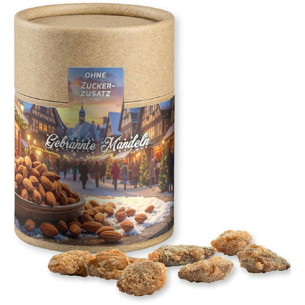 Product image Feuergebrannte Mandeln ohne Zuckerzusatz, ca. 80g, Kraftpapierdose Midi Werbeartikel