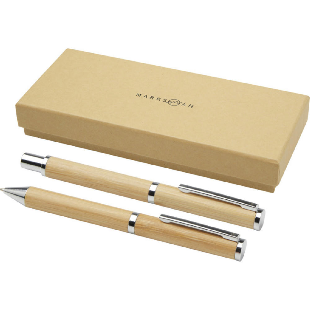 Product image Apolys Kugelschreiber und Tintenroller Set aus Bambus (schwarze Mine) Werbeartikel