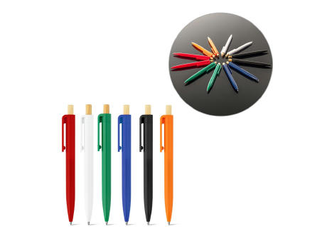 ZARA. Kugelschreiber aus recyceltem ABS (100% rABS) mit Bambusdruckknopf bedrucken