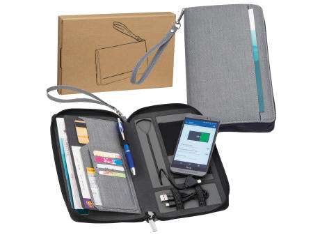 Reisemappe mit integrierter Powerbank 4.000 mAh bedrucken