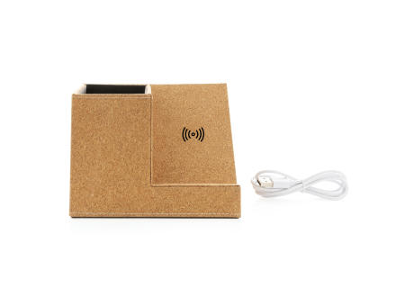 Kork Stiftehalter mit 5W Wireless Charger Werbeartikel