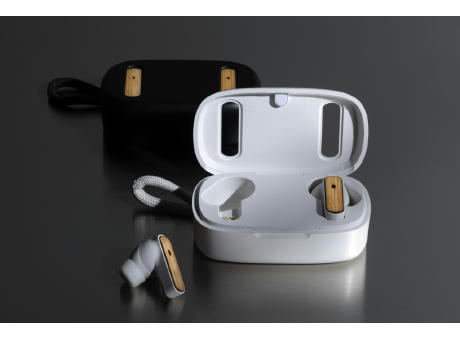 TWS-Ohrhörer aus recyceltem RCS-Kunststoff und Bambus Werbeartikel