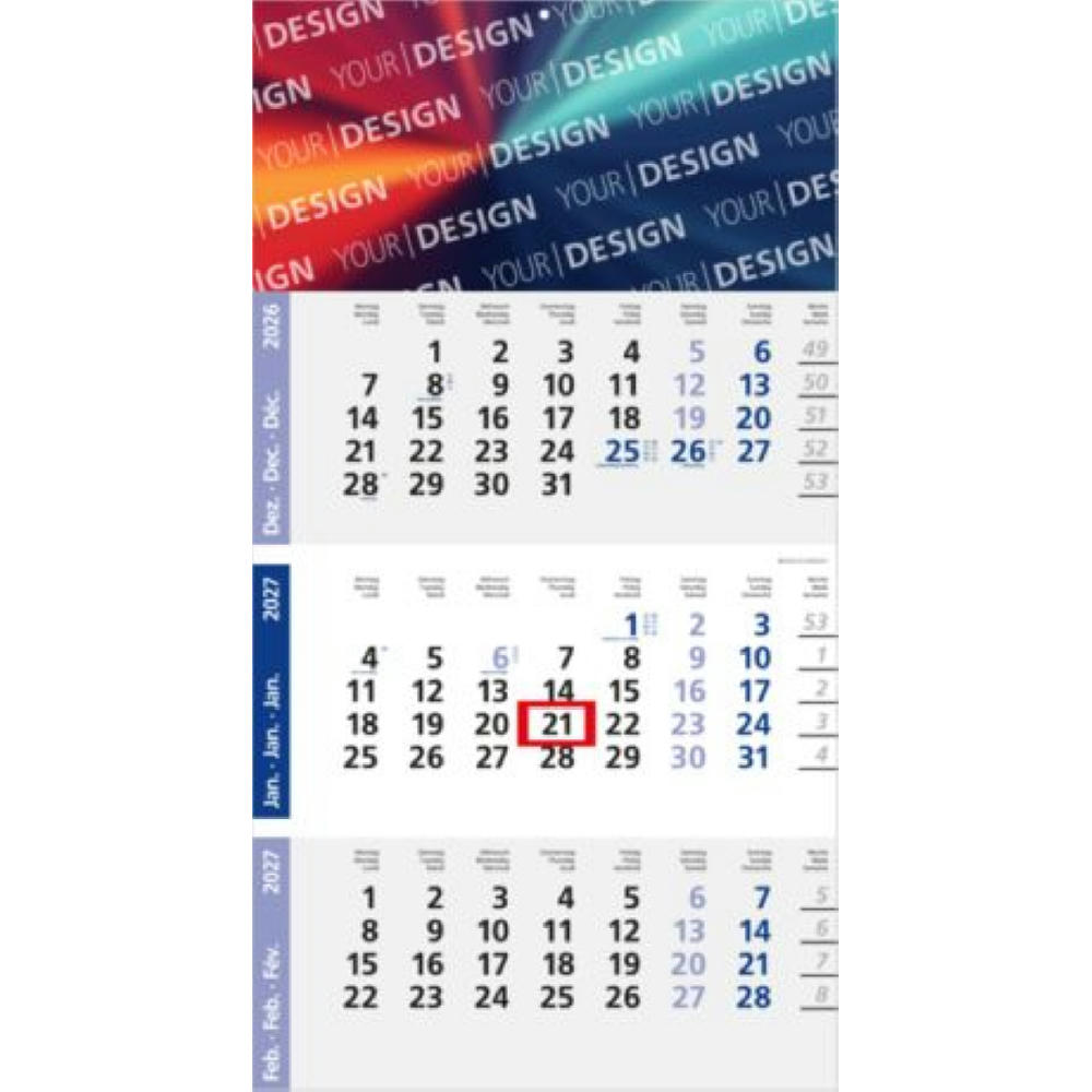 3-Monatskalender Einblatt Logic 3 Post A EXPRESS Design-Kalendarium Werbeartikel