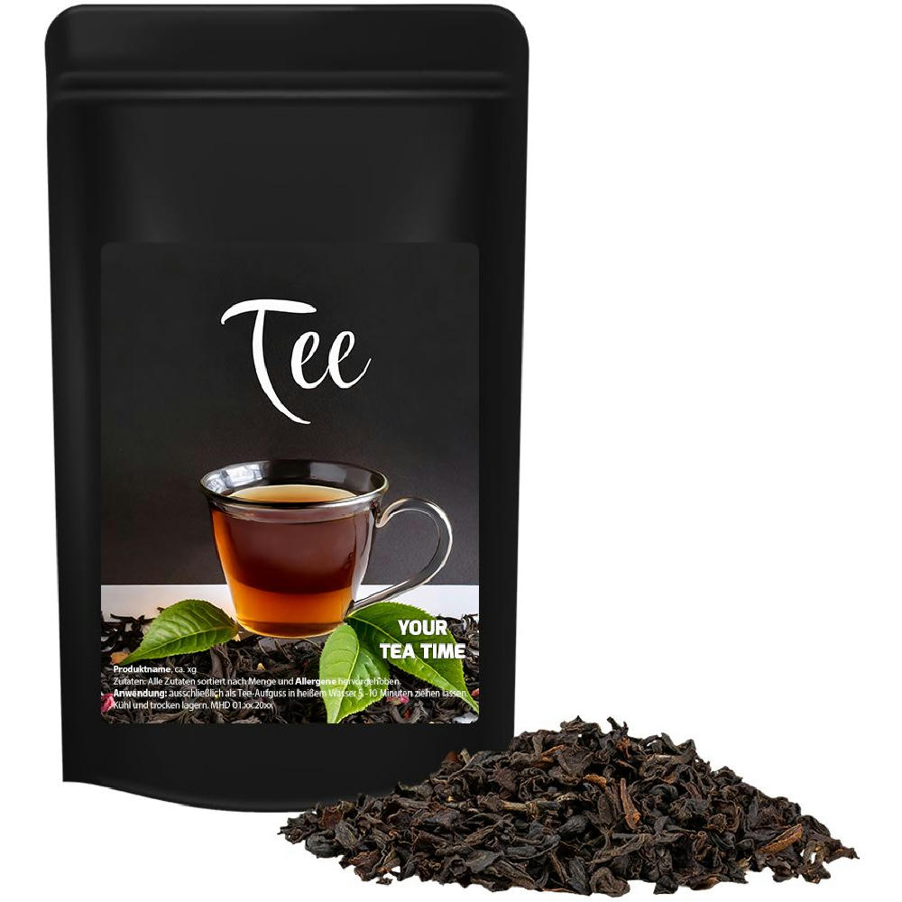 Product image Schwarztee, ca. 40g, Standbeutel Midi schwarz Werbeartikel