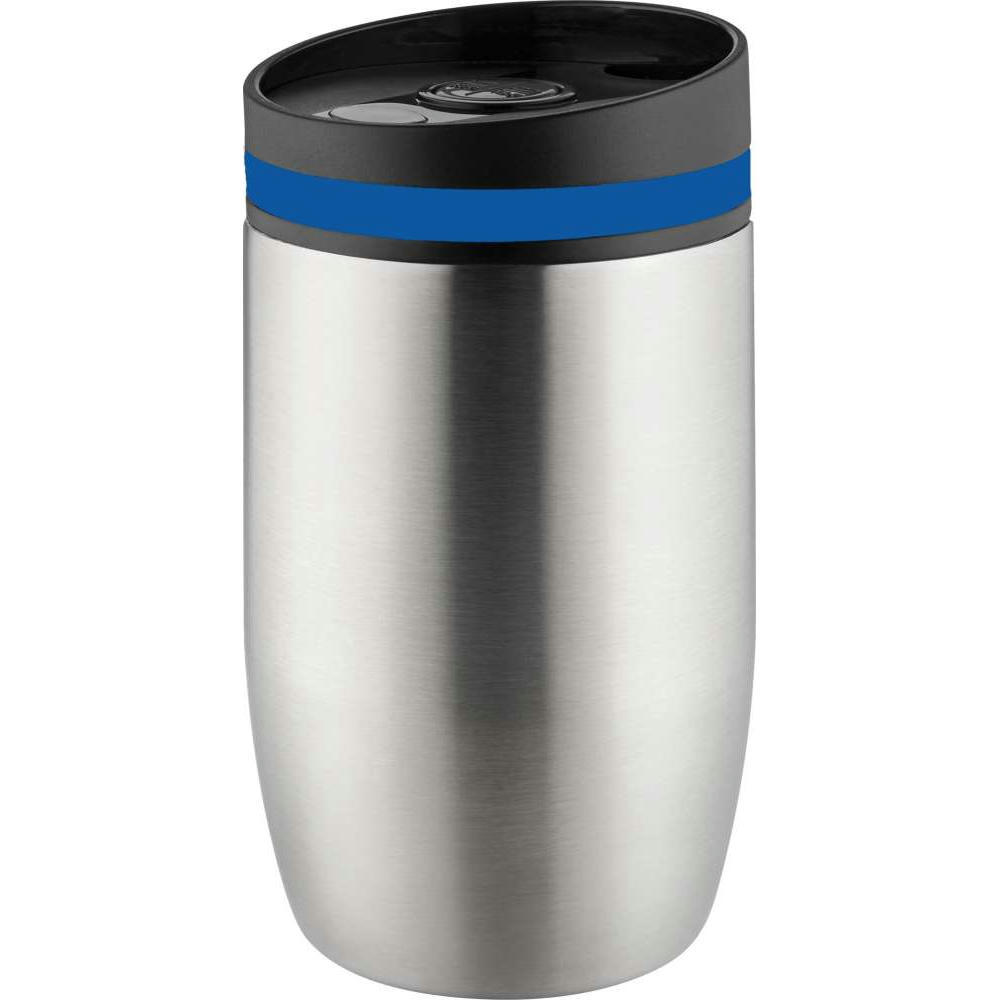 Product image Metmaxx® Thermobecher "CremaOfficinaBudget“ silber /Ring blau Werbeartikel