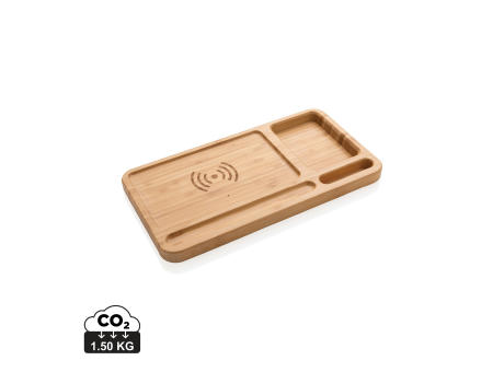 Bambus Schreibtisch-Organizer mit 5W Wireless Charger Werbeartikel