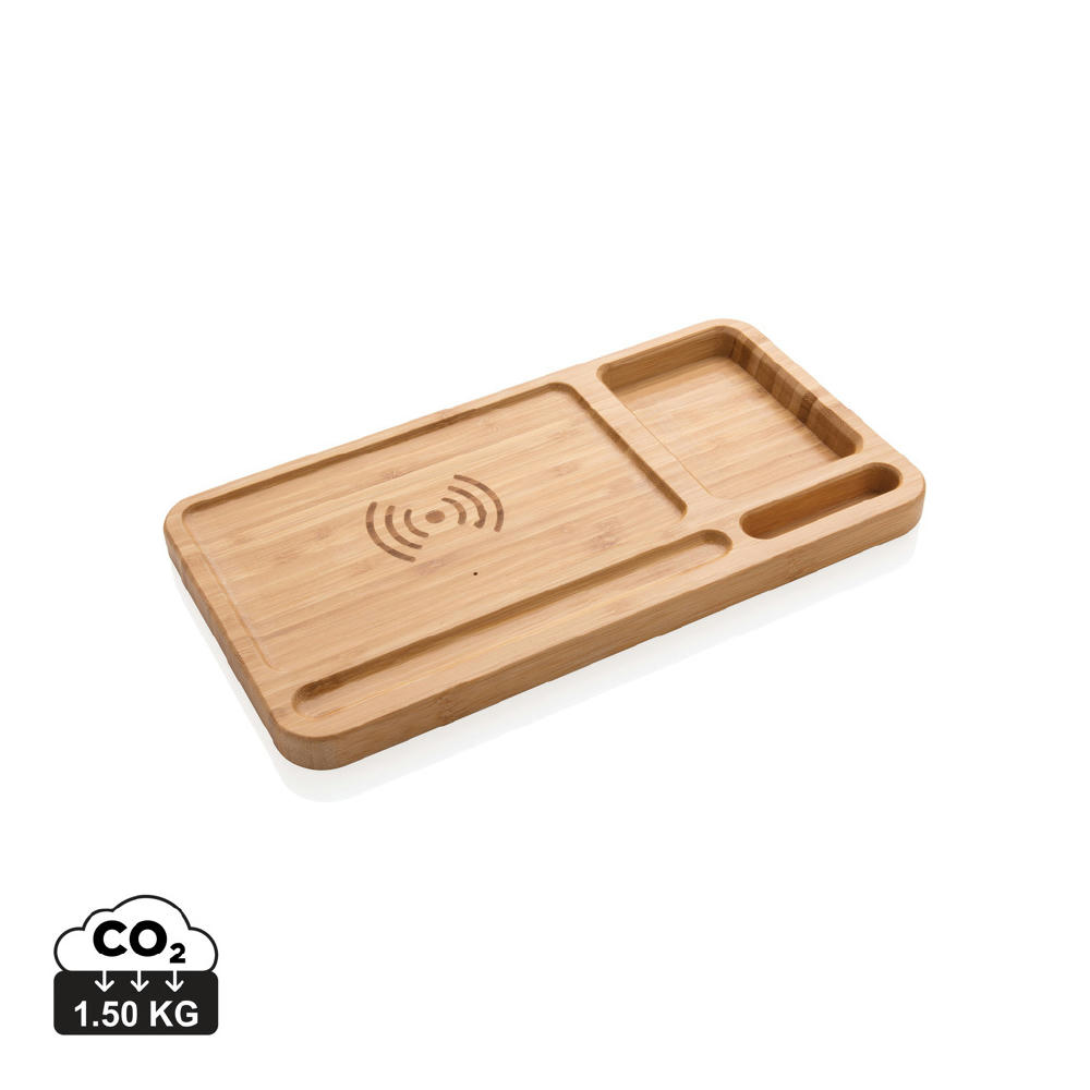 Product image Bambus Schreibtisch-Organizer mit 5W Wireless Charger Werbeartikel