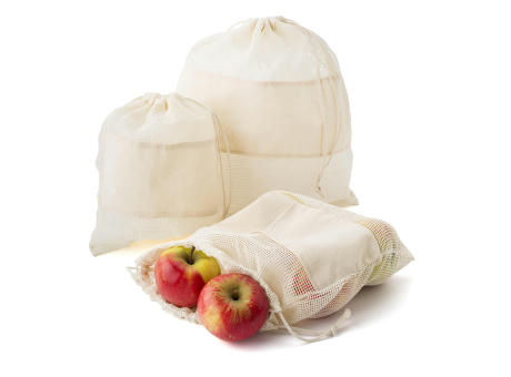Set aus drei wiederverwendbaren Taschen aus Baumwollgewebe Adele bedrucken