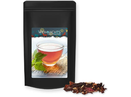 Product image Weihnachts Früchtetee, ca. 55g, Standbeutel Midi schwarz Werbeartikel