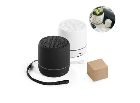 TURING. Lautsprecher 3W mit 4 Stunden Akkulaufzeit aus recyceltem ABS (100 % rABS) Werbeartikel