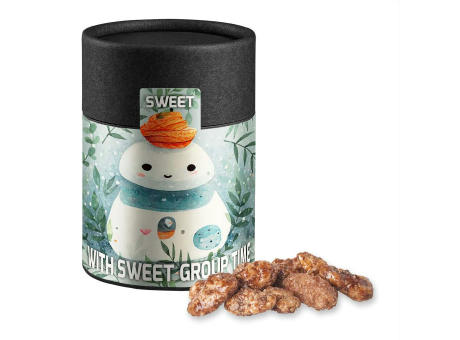 Product image Feuergebrannte Mandeln, ca. 80g, Kraftpapierdose Midi schwarz bedrucken