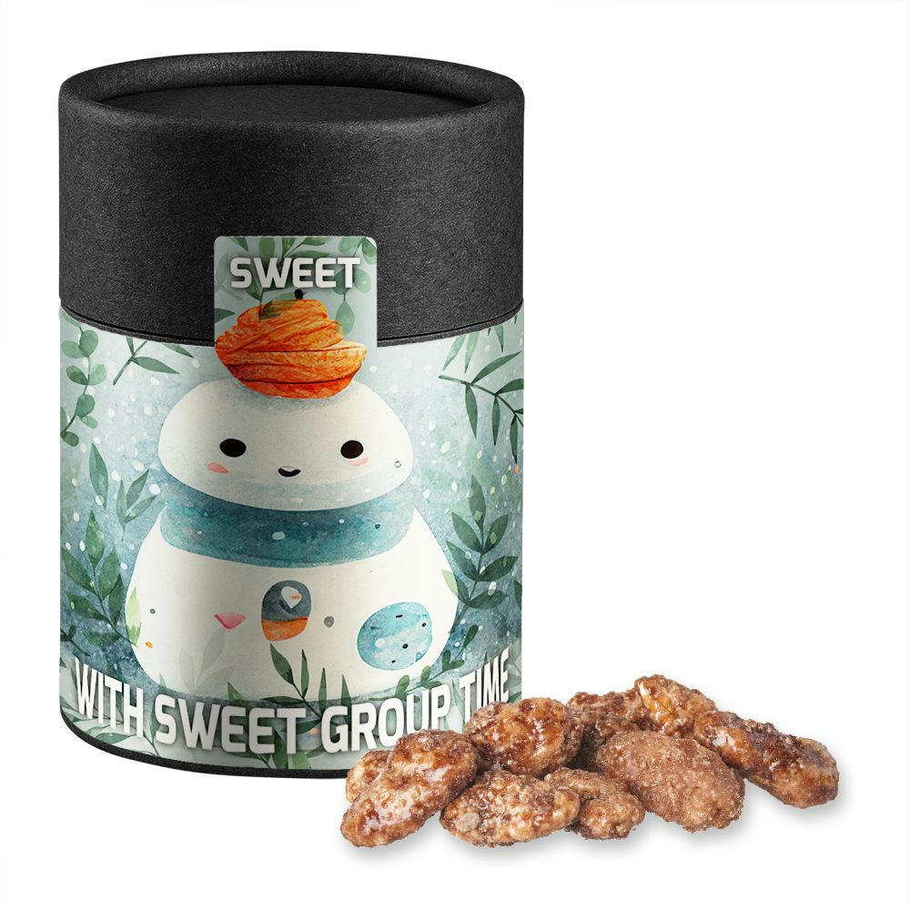 Product image Feuergebrannte Mandeln, ca. 80g, Kraftpapierdose Midi schwarz Werbeartikel