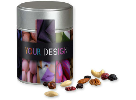 Product image Premium Studentenfutter, ca. 100g, Metalldose Midi silber Werbeartikel