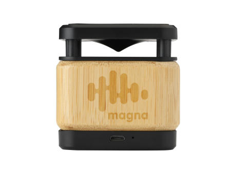 Bamboo Block Speaker mit kabellosem Ladegerät Werbeartikel