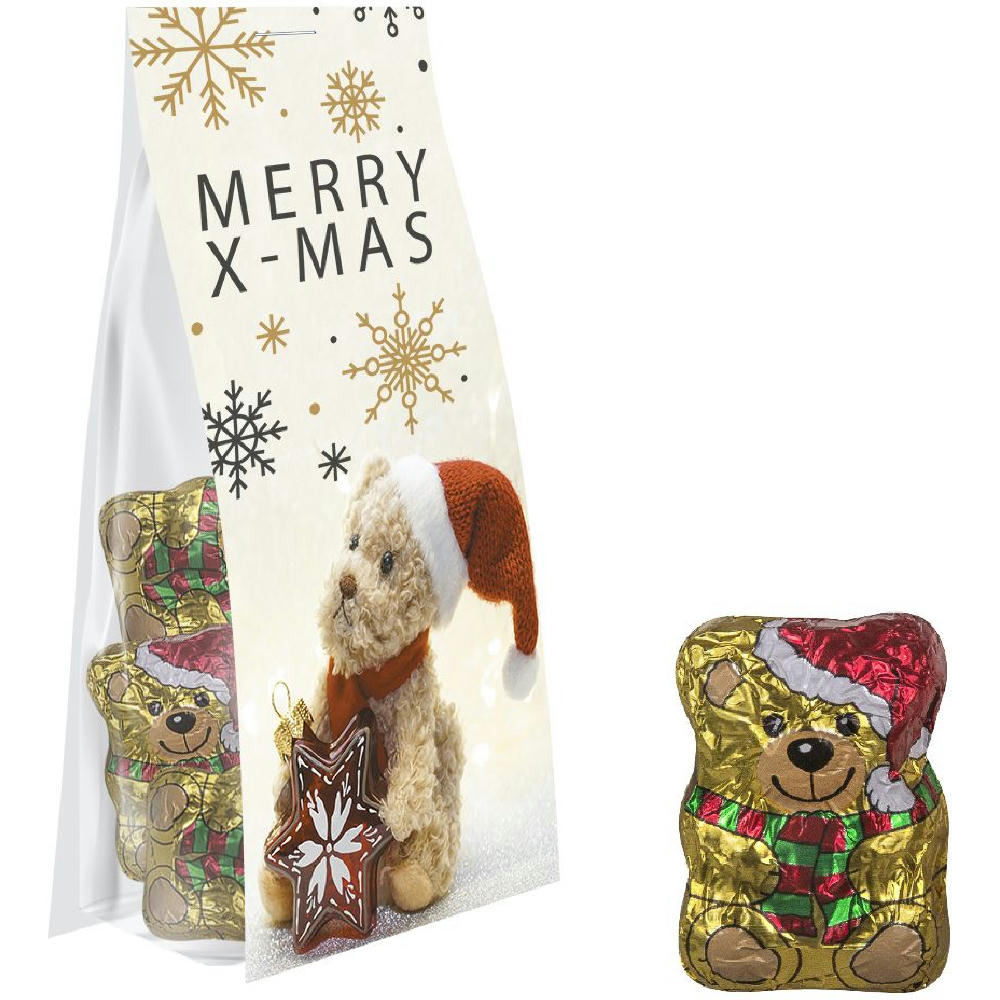 Product image Schoko-Weihnachtsbärchen, ca. 40g, Express Blockbodenbeutel mit Werbereiter Werbeartikel