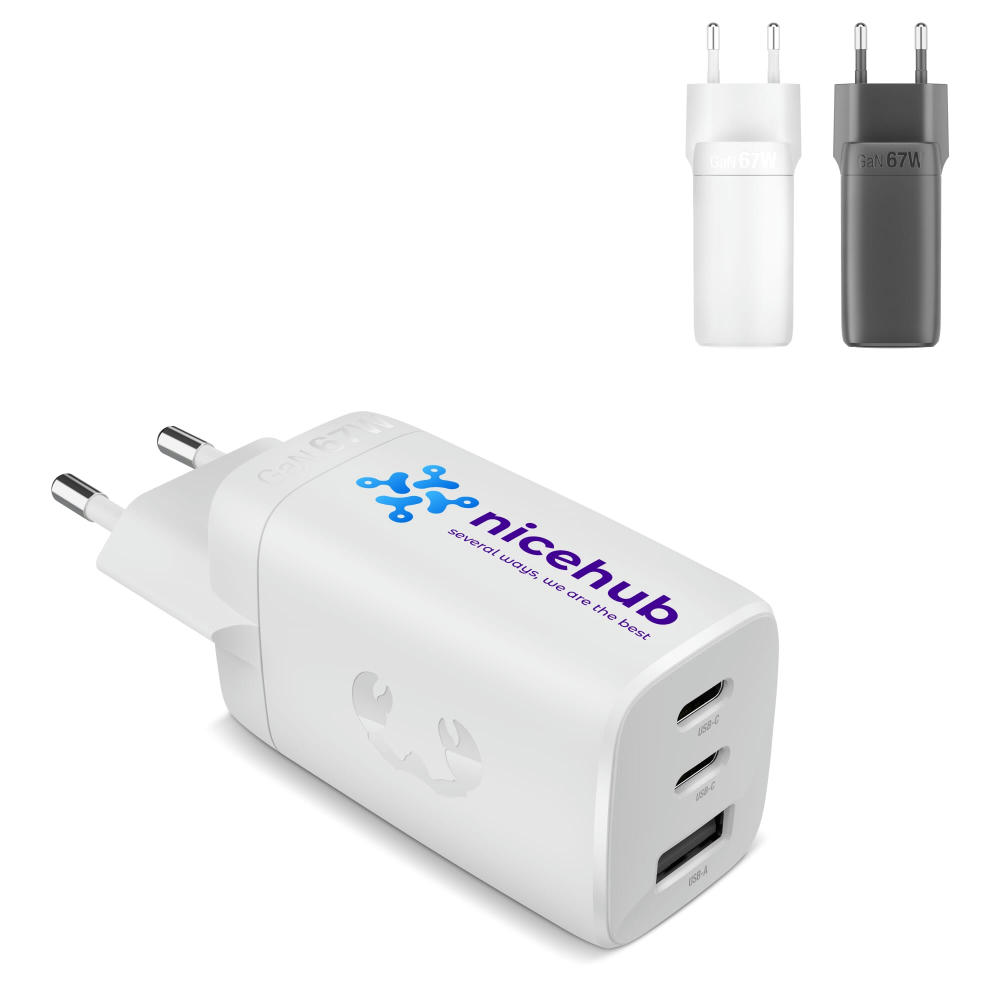 Fresh 'n Rebel 67W Laptop-Ladegerät GaN USB-C und USB-A Werbeartikel