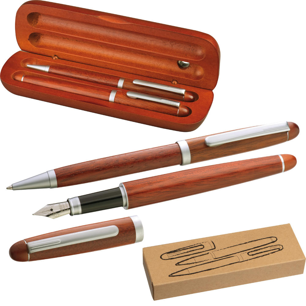 Product image Holz Schreibset mit Kugelschreiber und Füllfederhalter Werbeartikel