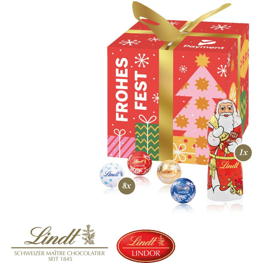 Präsent "Feine Bescherung" mit Lindt Minis und Nikolaus Werbeartikel