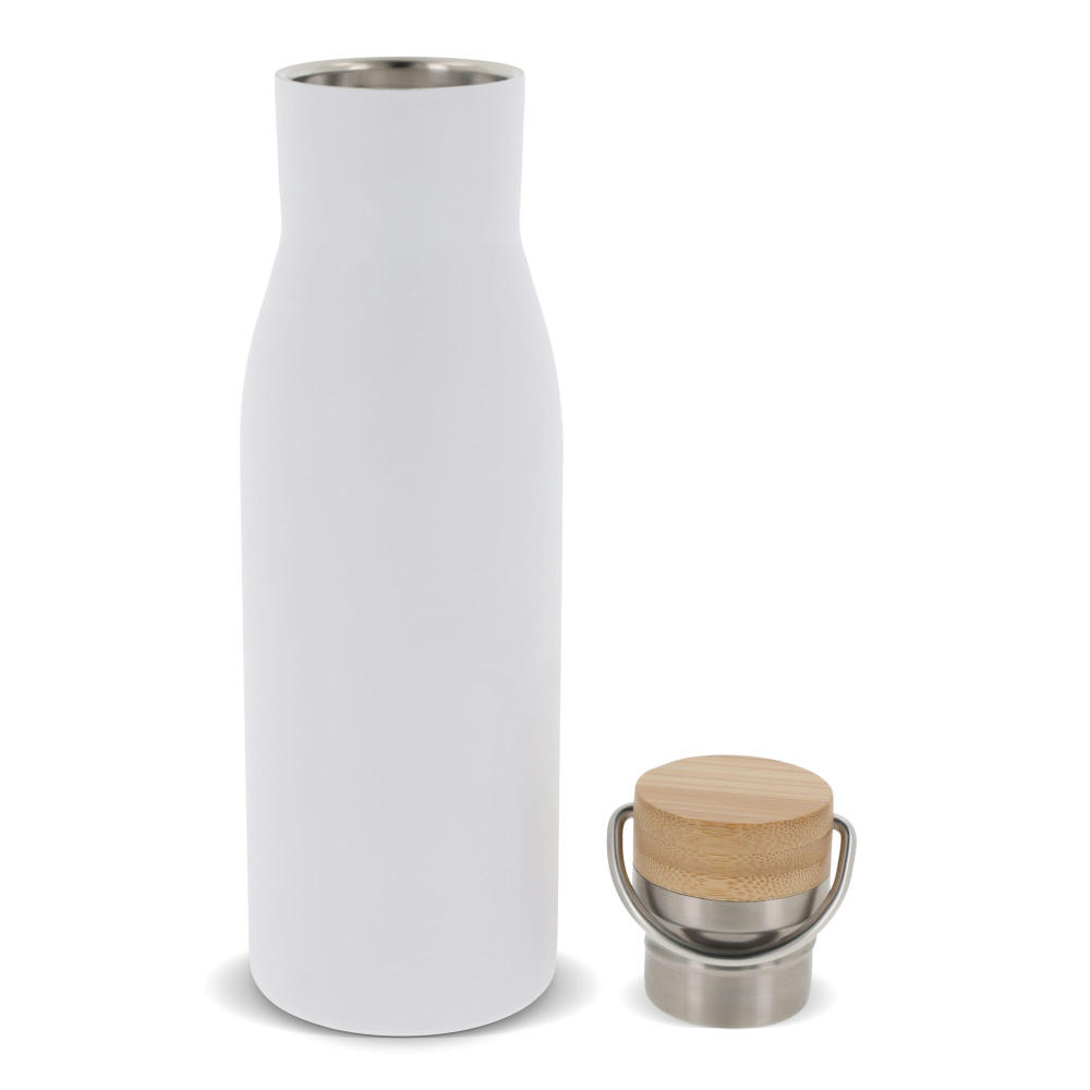 Isolier-Flasche mit Bambusdeckel, 500ml Werbeartikel