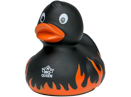 Quietsche-Ente Flammen mit Slogan BBQ-Queen Werbeartikel