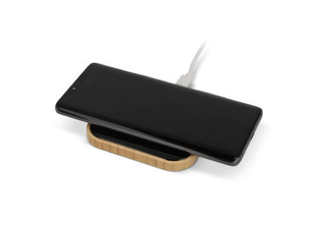 Kabelloses Ladegerät aus Bambus und Glas 10W Werbeartikel