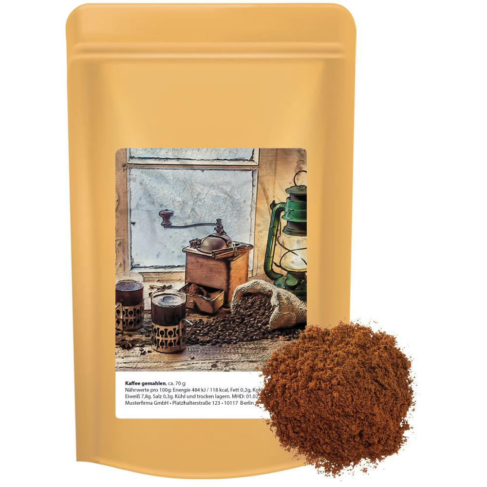 Product image Kaffee, gemahlen, ca. 70g, Standbeutel Midi Werbeartikel