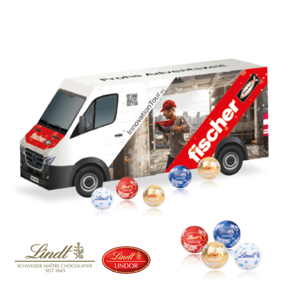3D Adventskalender "Transporter" mit Lindt Schokolade Werbeartikel