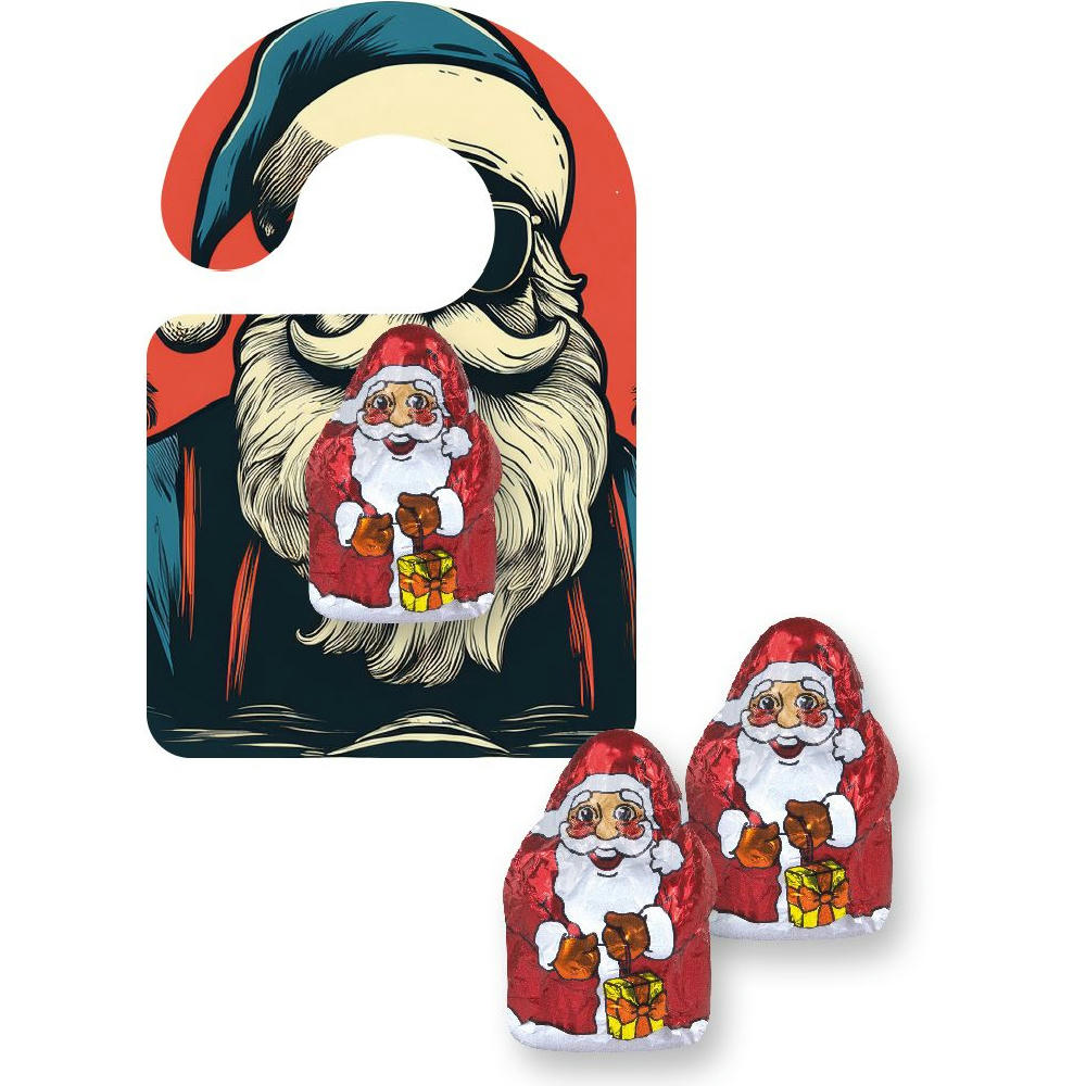 Product image Mini Schoko-Weihnachtsmänner, ca. 7g, Flyer Mini Hänger Werbeartikel