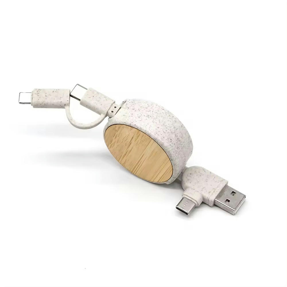 Product image Öko Aufrollladekabel Weizenstroh/Bambus Werbeartikel