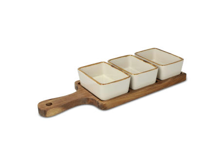 InSideOut Servierbrett aus Holz mit 3 Keramikschalen Werbeartikel