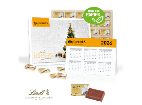 „2 in 1“ Marken-Adventskalender Lindt Schokolade mit Jahresplaner, Inlay aus Papier Werbeartikel