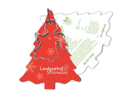 Backförmchen mit Rezeptblock Tannenbaum - Engel Werbeartikel