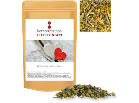 Kräutertee Kräuterfantasie, ca. 12g, Standbeutel Mini Werbeartikel