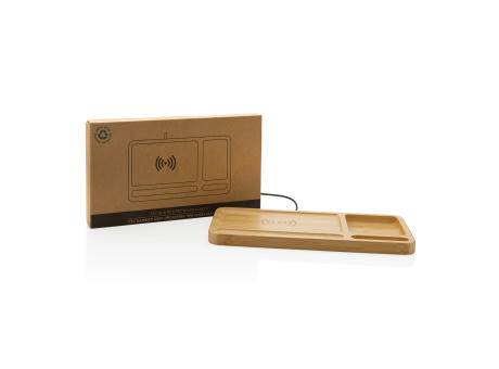 Bambus Desk Organizer mit 10W Wireless Charger Werbeartikel