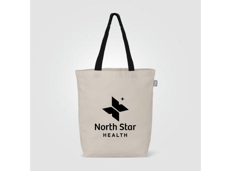 Tonga Tragetasche mit farbigen Tragegriffen aus recycelter 170 g/m² Baumwolle - 11 L Werbeartikel