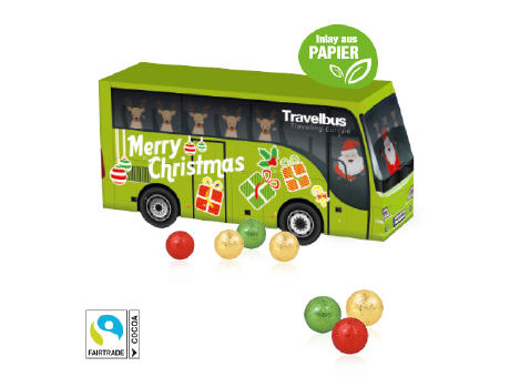 3D Adventskalender "Bus" mit Fairtrade® Schokolade mit Papier-Inlay Werbeartikel
