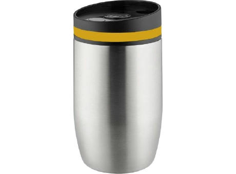 Product image Metmaxx® Thermobecher "CremaOfficinaBudget“ silber/Ring gelb Werbeartikel