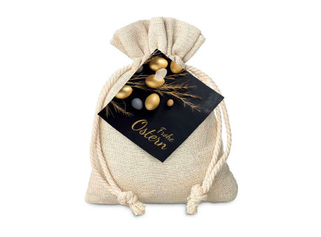Geschenkartikel / Präsentartikel: Goldenes Ostersäckchen mit Lindt Goldhase und Lindorkugel bedrucken