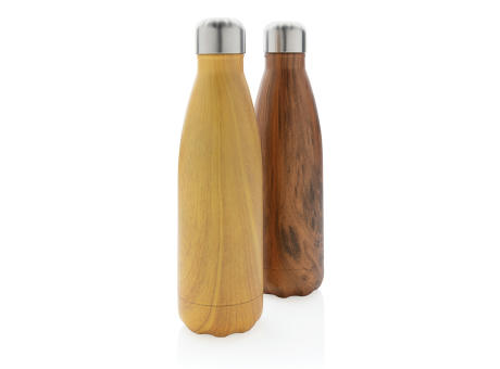 Vakuumisolierte Stainless Steel Flasche mit Holzoptik Werbeartikel