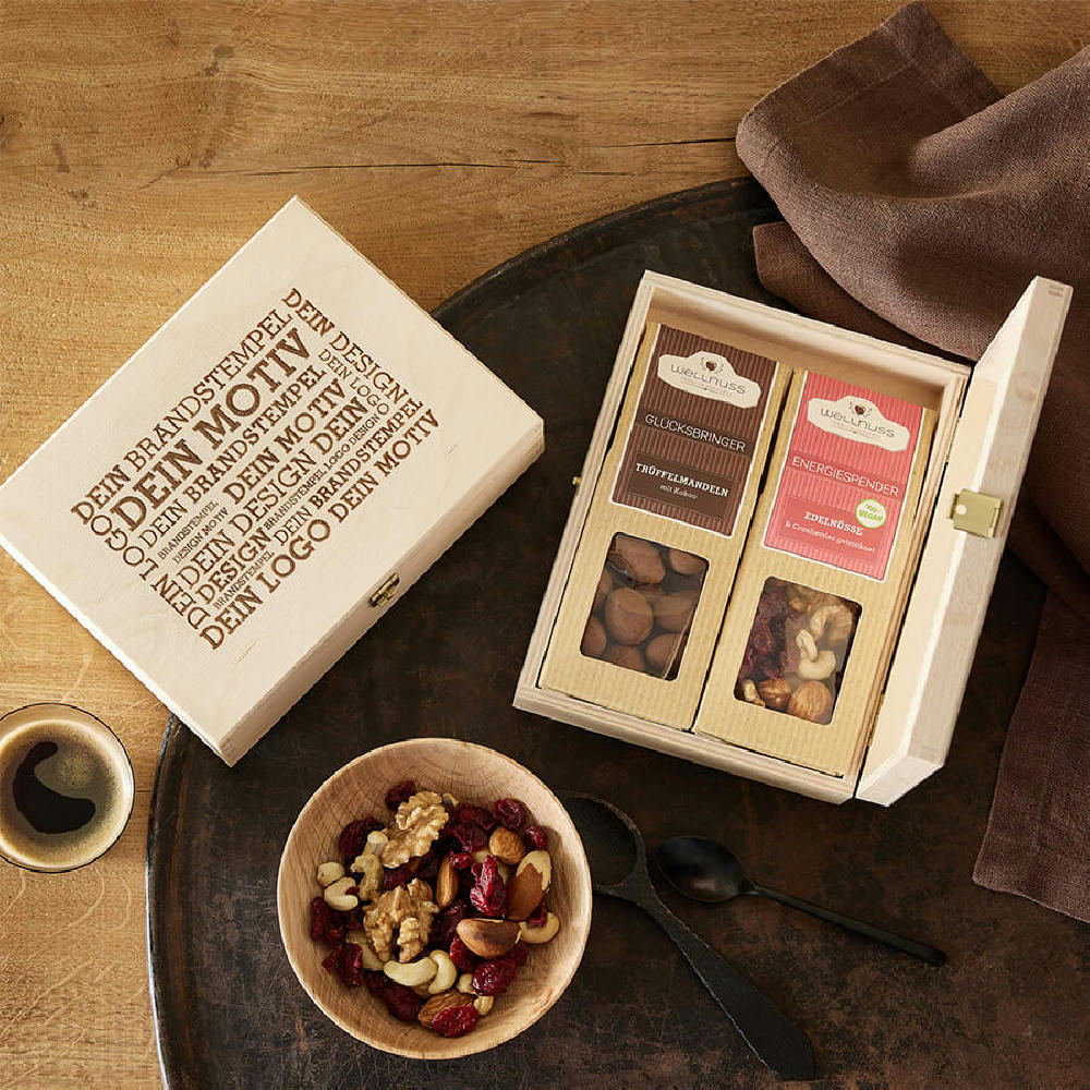 Product image 2 Premium Snacks in der Birkenholzbox Werbeartikel