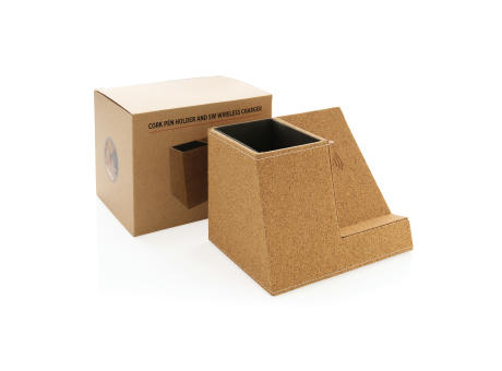 Kork Stiftehalter mit 5W Wireless Charger Werbeartikel