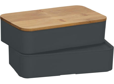 Doppel-Lunchbox mit Bambus-Schneidebrett und Besteck Werbeartikel