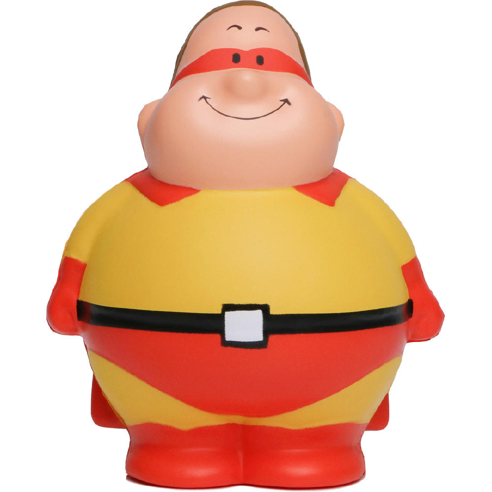 Product image Super Bert im gelb-roten Superhelden-Anzug mit Maske und Cape – Anti-Stress-Figur, mit Logo bedruckbar
