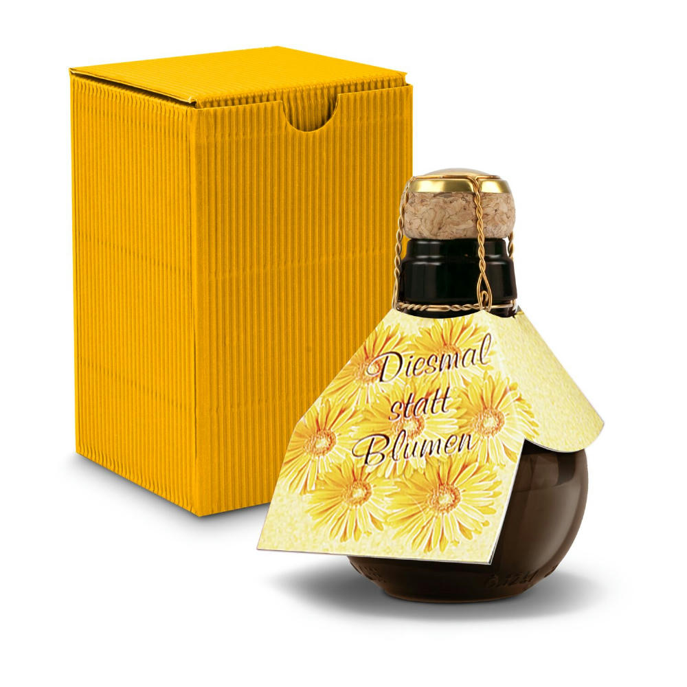 Kleinste Sektflasche der Welt! Diesmal statt Blumen - Inklusive Geschenkkarton in Gelb, 125 ml Werbeartikel