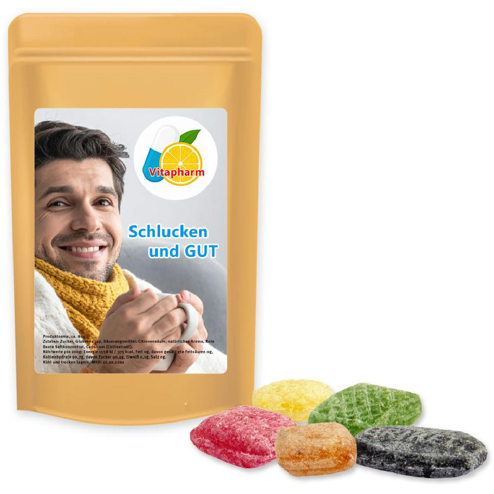 Product image Hustenbonbons, ca. 80g, Standbeutel Midi Werbeartikel